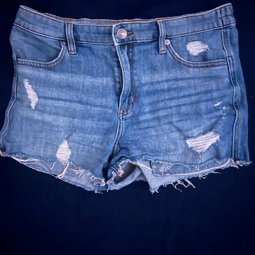 American Eagle Outfitters Black Jean Shorts Distressed Frayed